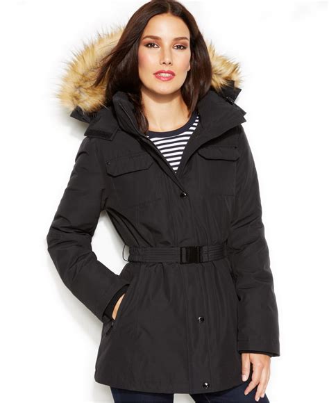 michael michael kors faux fur trim hooded puffer|Michael Kors hooded puffer coat.